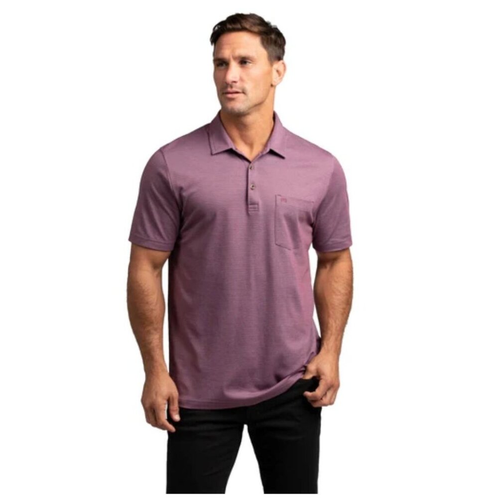 Travis Mathew Plum Wine Striped Golf Polo Shirt Size XL Mens Cotton Blend Soft - Picture 11 of 11